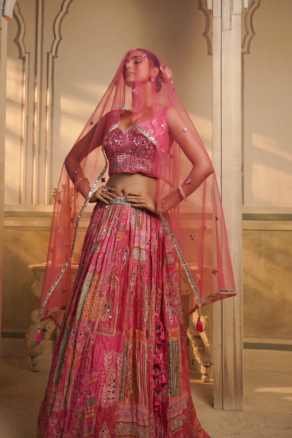 Fuchsia pink Georgete Lehenga