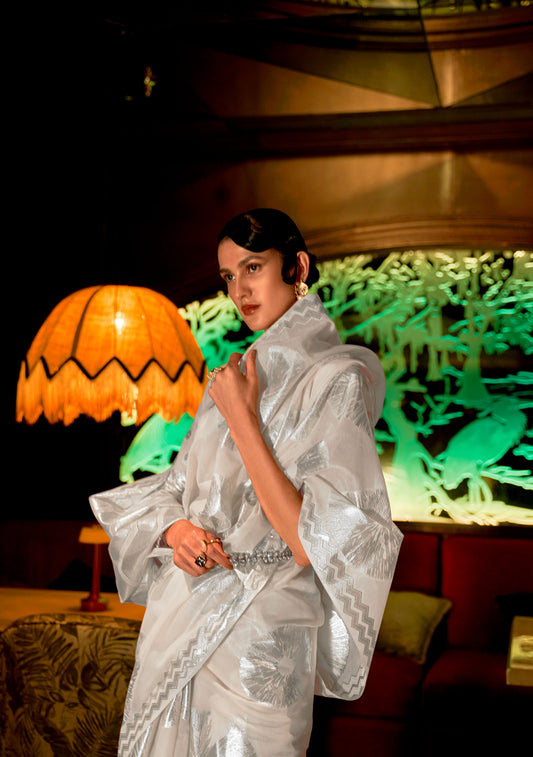 Cream Krown Silk Modal Zari woven saree