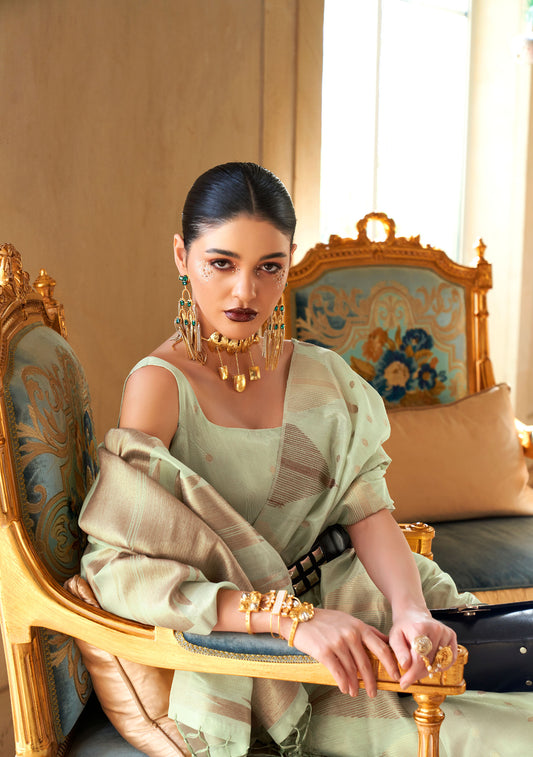 Green Kyaari Silk Tissue Zari Khicha Zari Handloom Saree