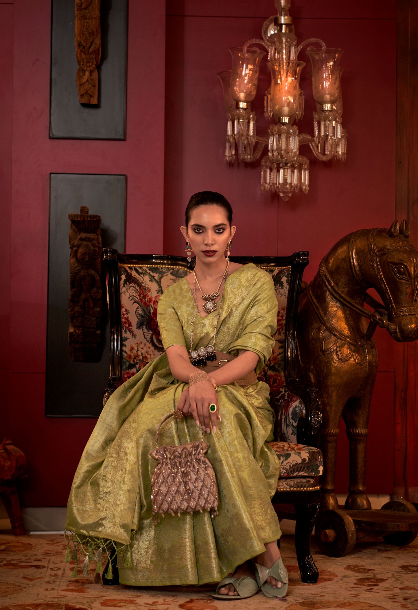 Forest Green Kalkatti Zari Handloom Silk Saree