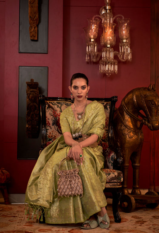 Forest Green Kalkatti Zari Handloom Silk Saree