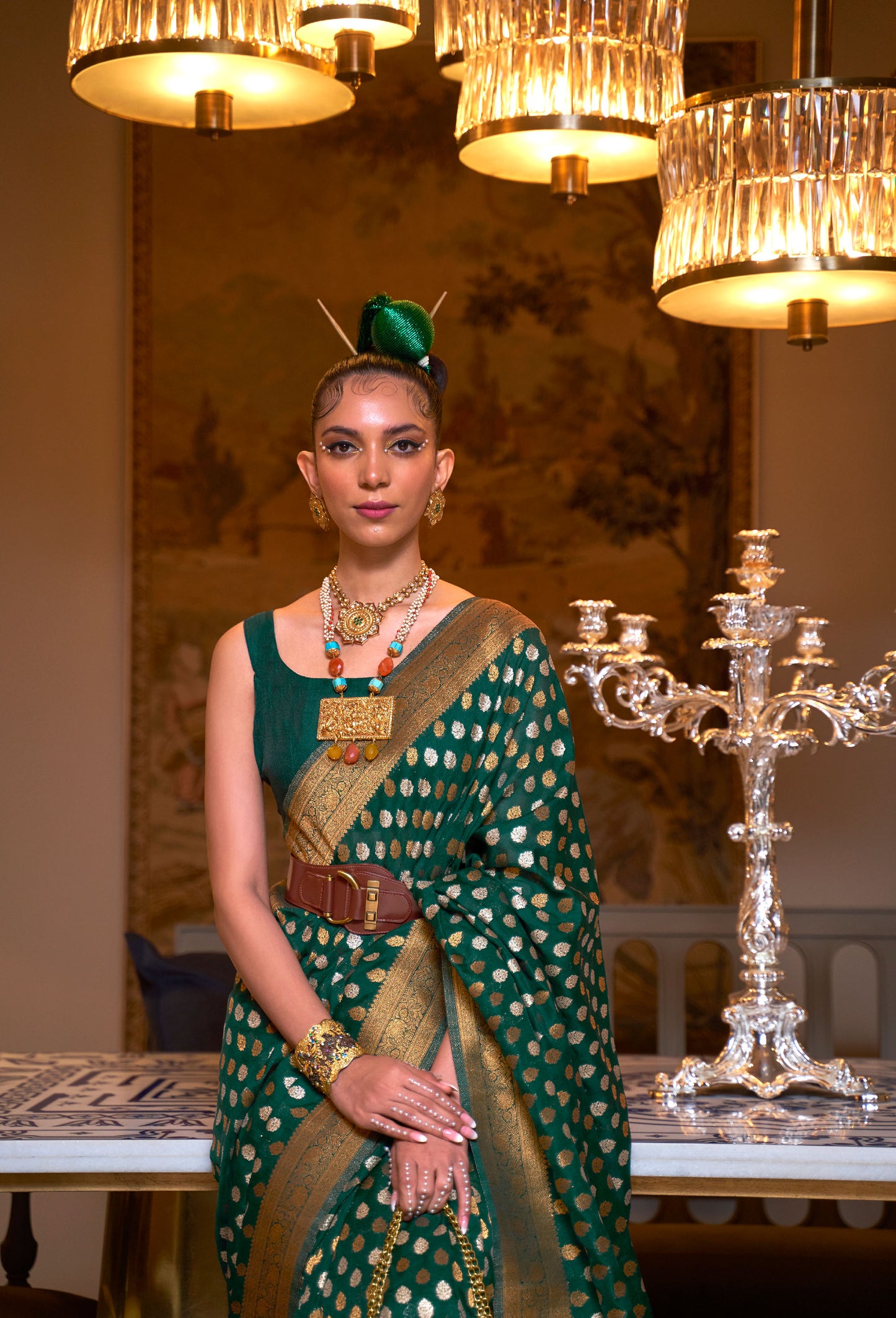 Emerald Green Kloset Silk Pure khadi Zari woven saree