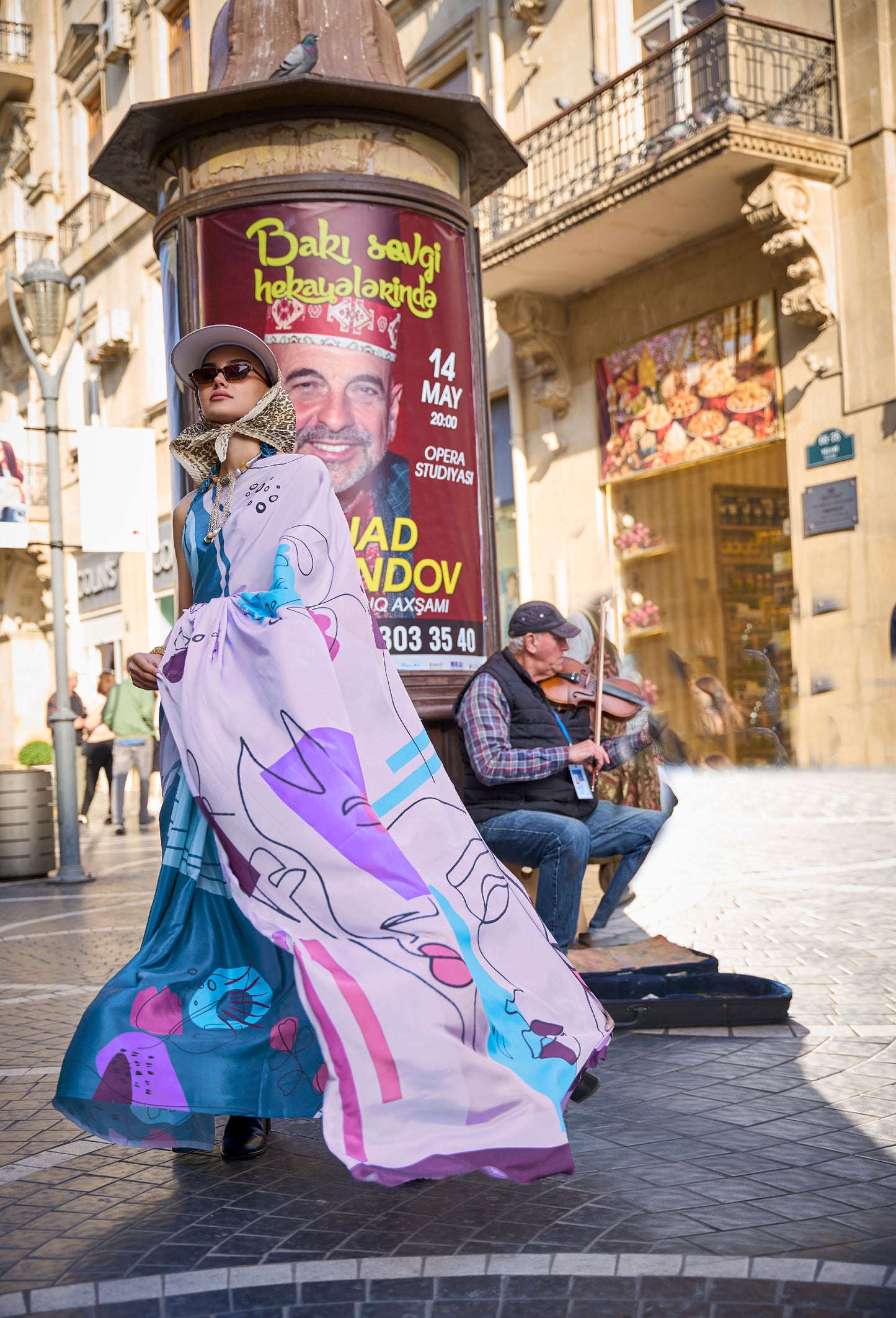 Blue Multi Color Krayon Pure Silk Crepe Print Saree