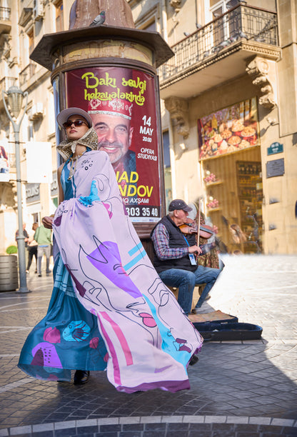 Blue Multi Color Krayon Pure Silk Crepe Print Saree