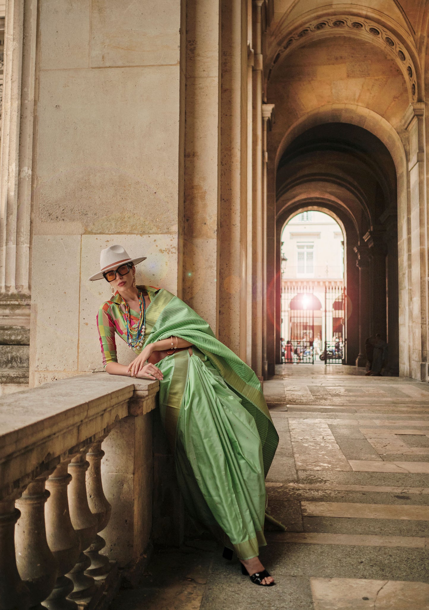 Mint Green Kube Soft Silk Handloom Saree