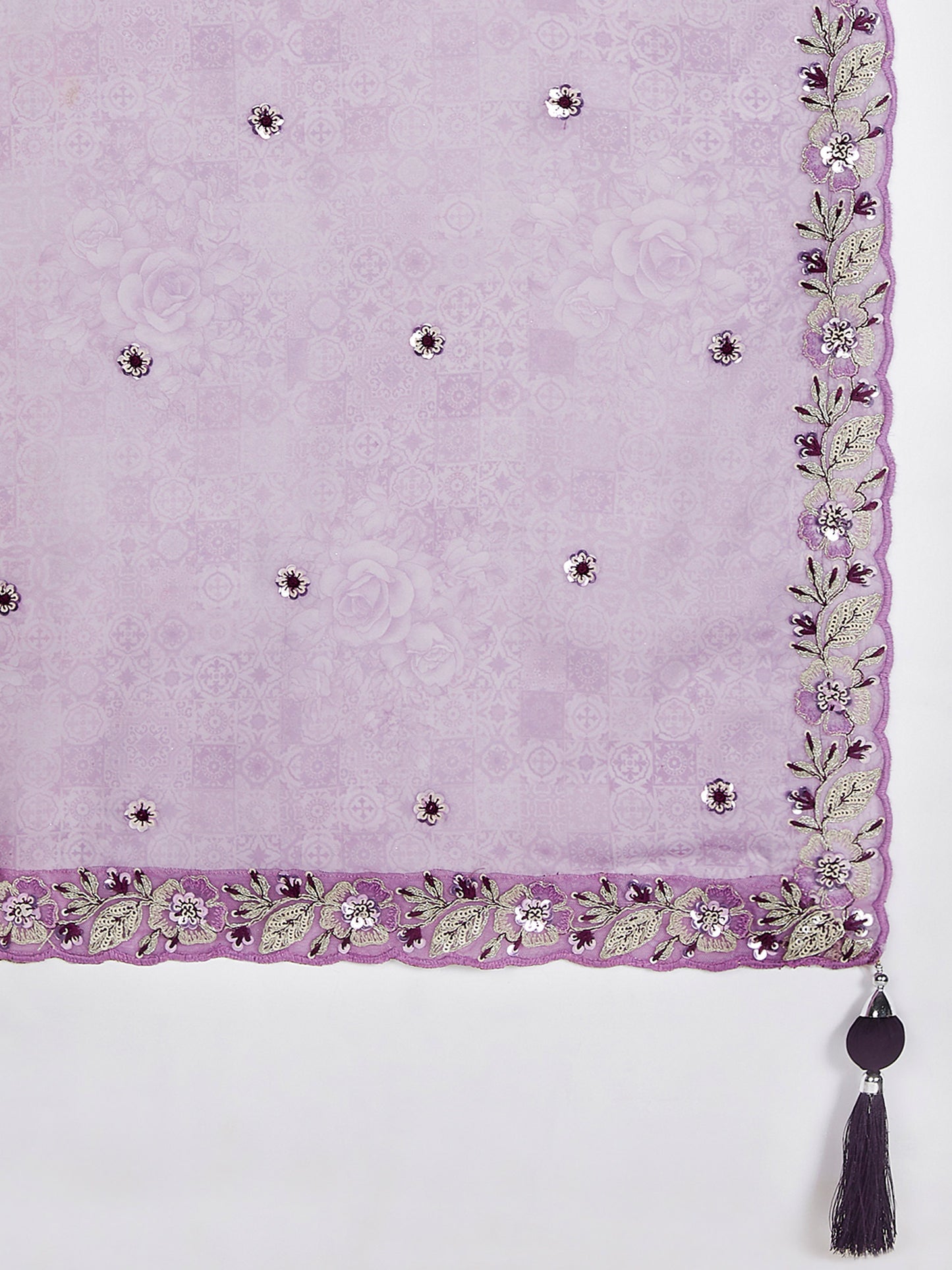 Purple Pure Georgette Sequins and thread embroidery Lehenga