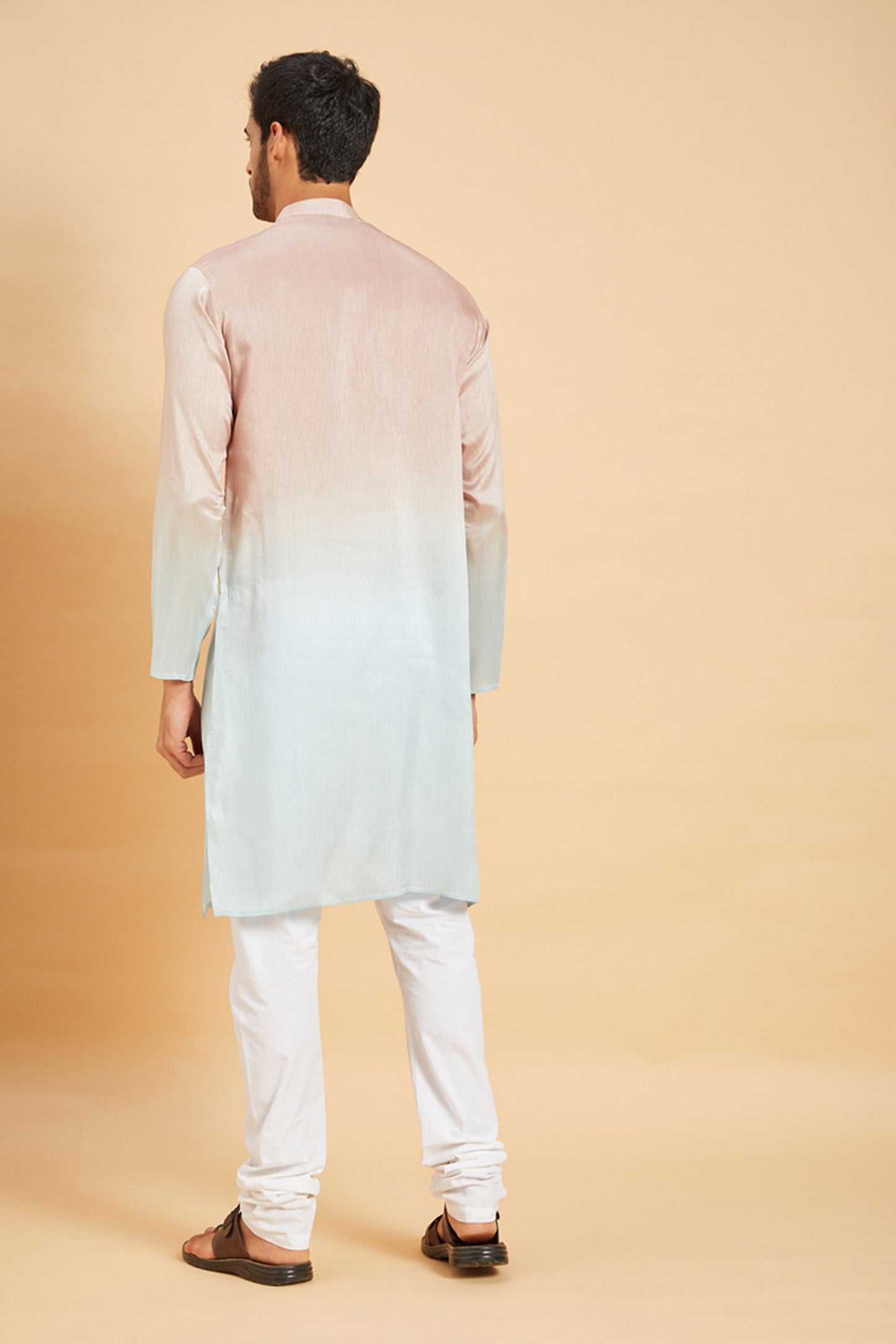 Pink & Sea Blue Raw Silk Embroidered Ombre Festive ( only Kurta )