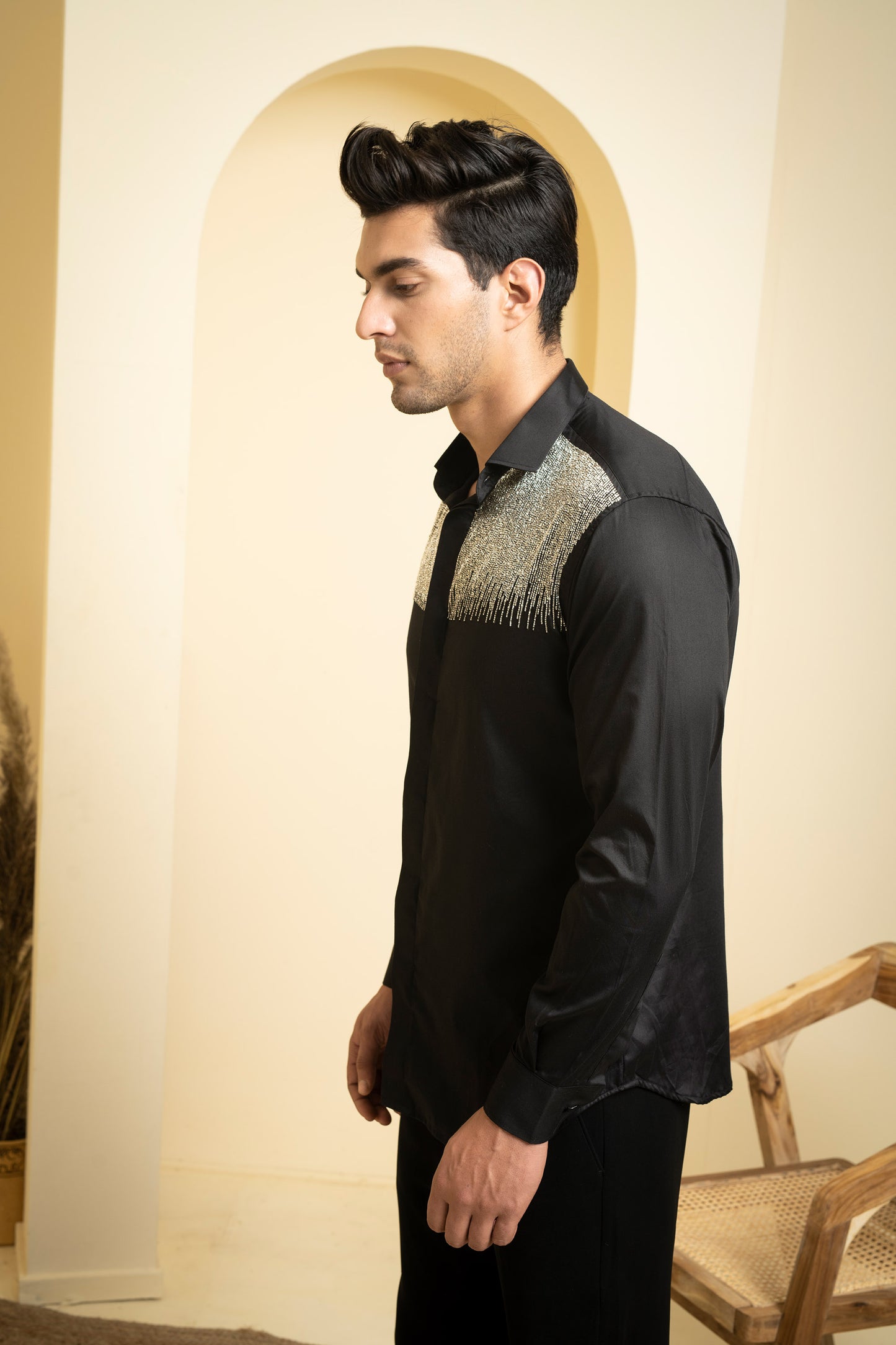 Black Giza Cotton Glare Sangeet Shirt