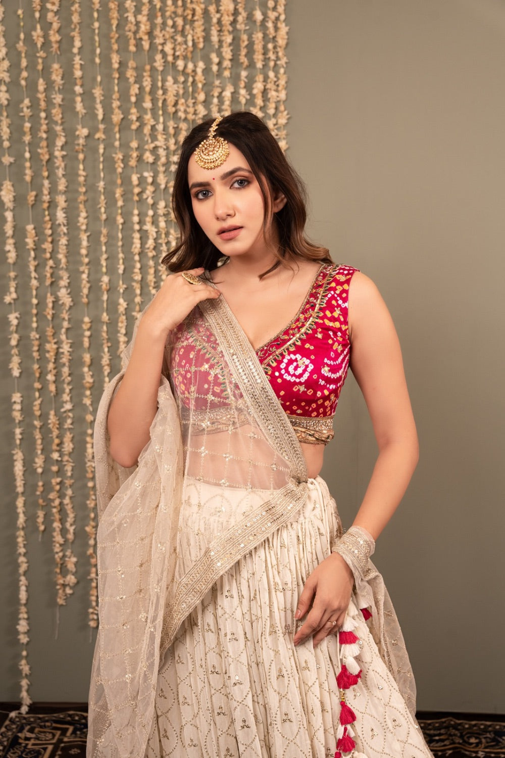 Pink and White georgette lehenga choli with sequin work