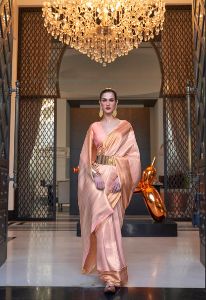 Peach Khitaab Silk Handloom Saree