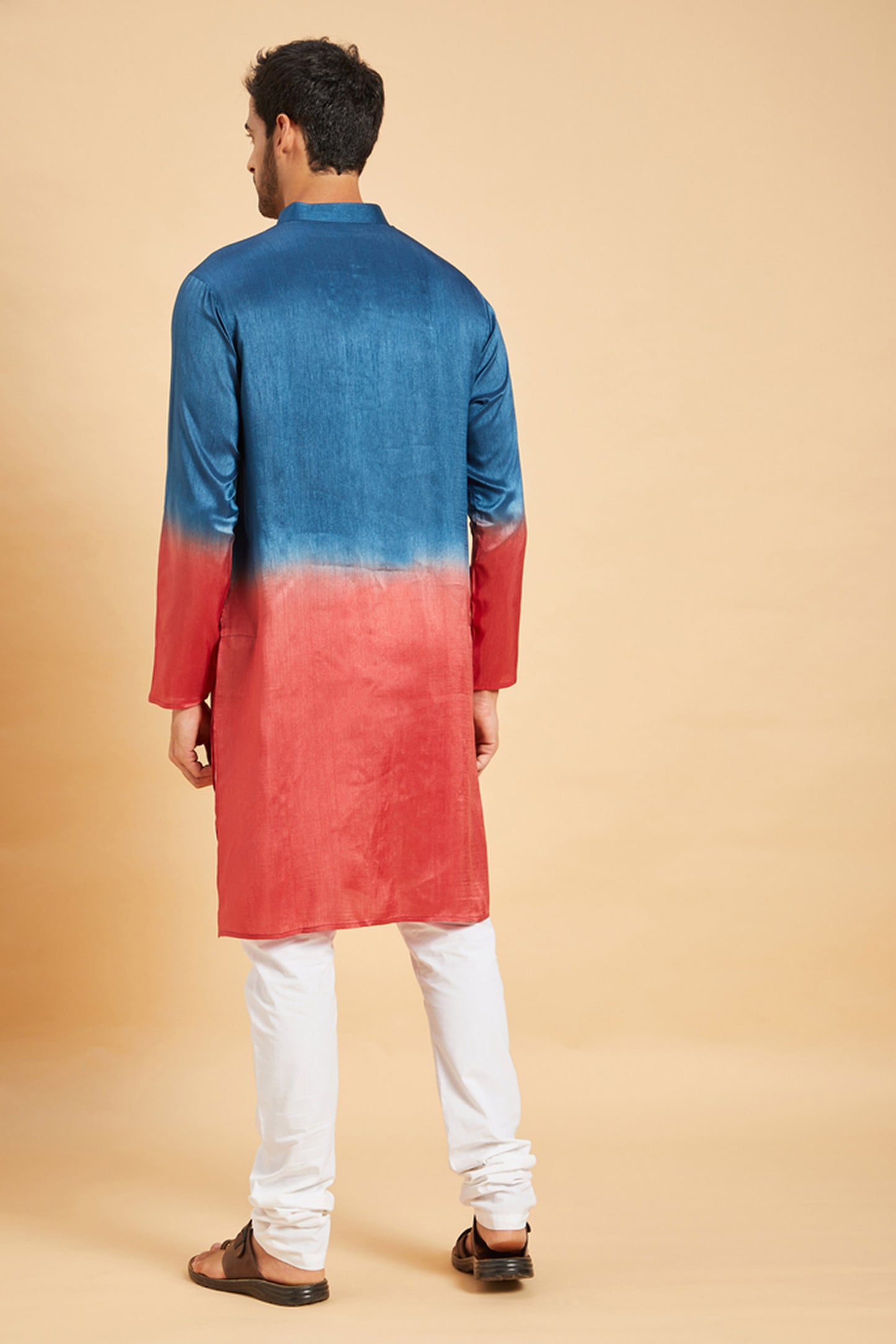 Blue & Red Raw Silk Ombre Festive ( only Kurta )