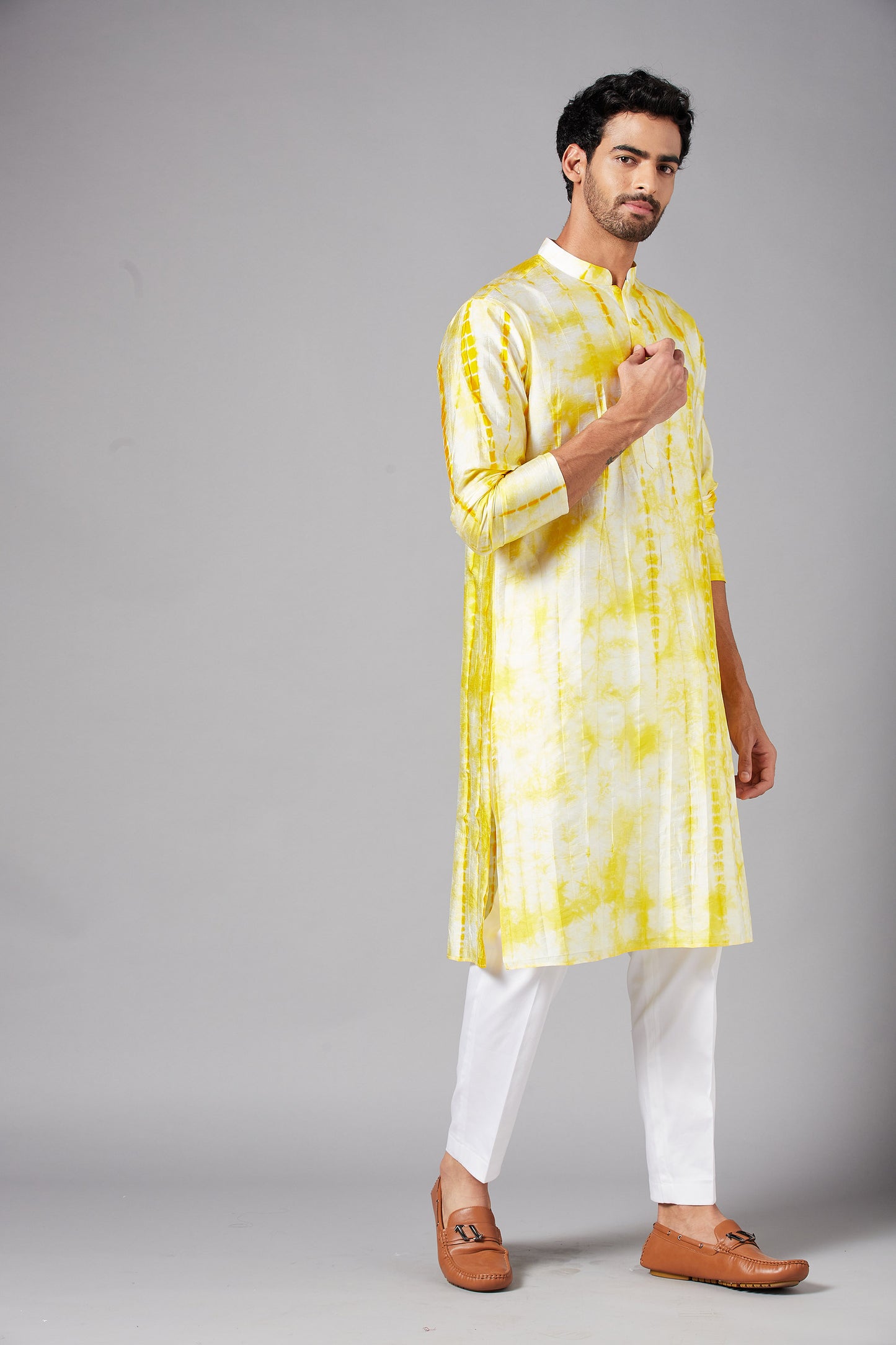 Yellow Raw Silk Bandhani Festive ( only Kurta )