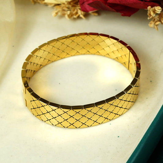 Zevar Club Gold Tone Stainless Steel Tarnish Free Waterproof Criss-Cross Textured Openable Statement Bracelet for Women