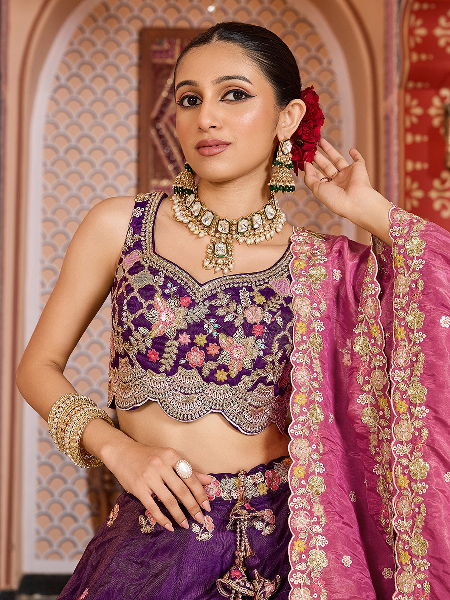 Purple Tissue Sequins embroidery Bridesmaid Lehenga Choli