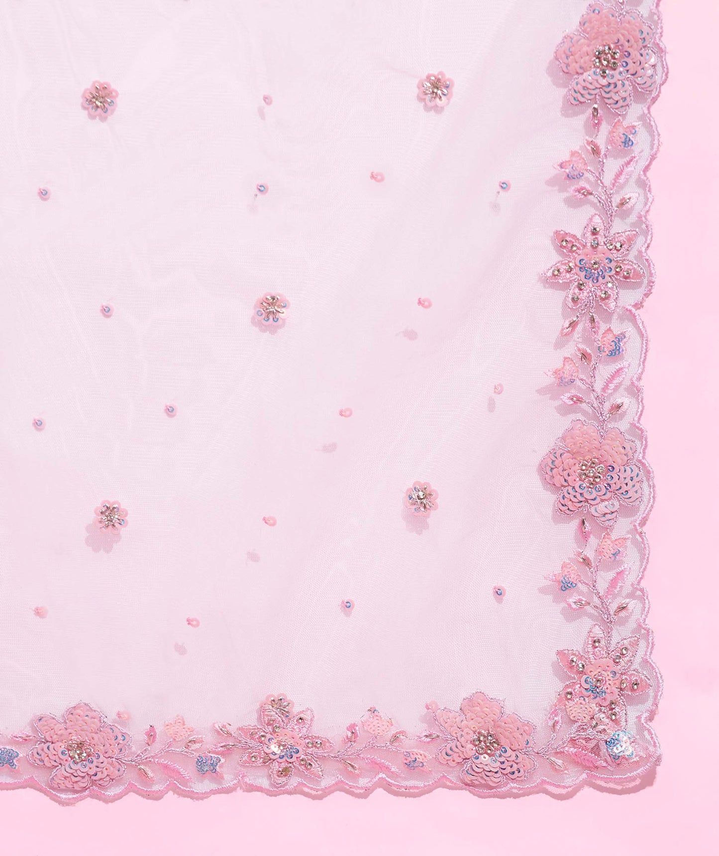 Pink Color Net Sequins Work Lehenga