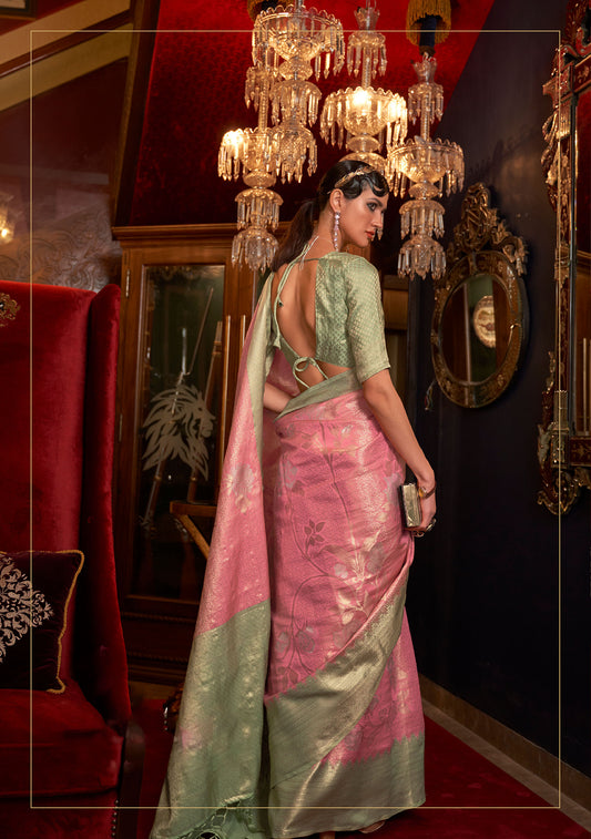 Pink Kshimmer Silk Handloom Saree