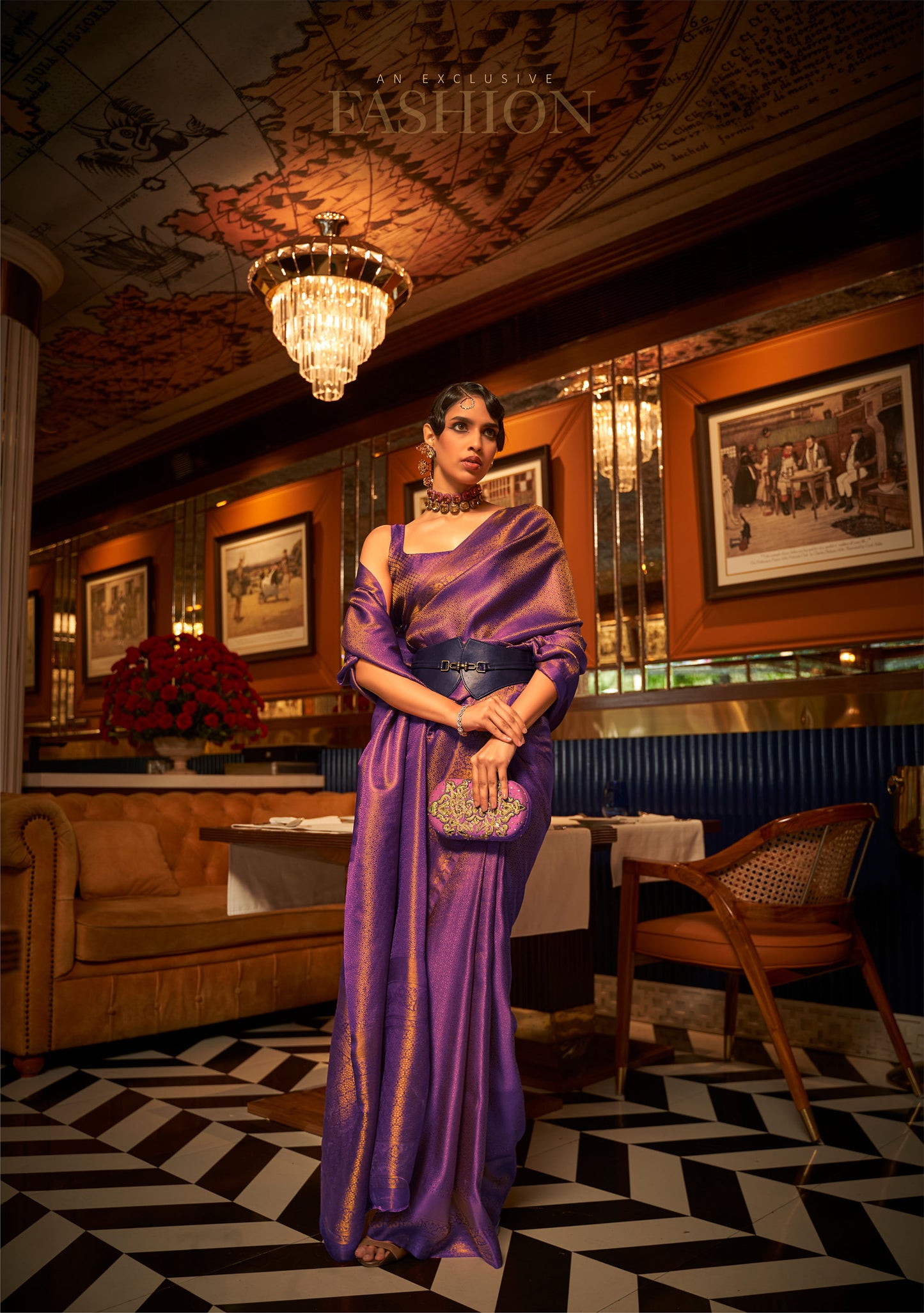 Violet Kumbal Silk Nylon Satin Zari woven saree