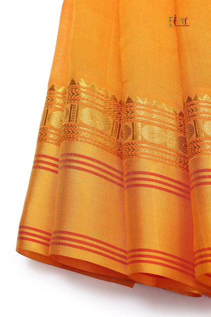 Handloom Candy Red Pure Cotton Kanchi Saree With Pure Silk Border And Pallu