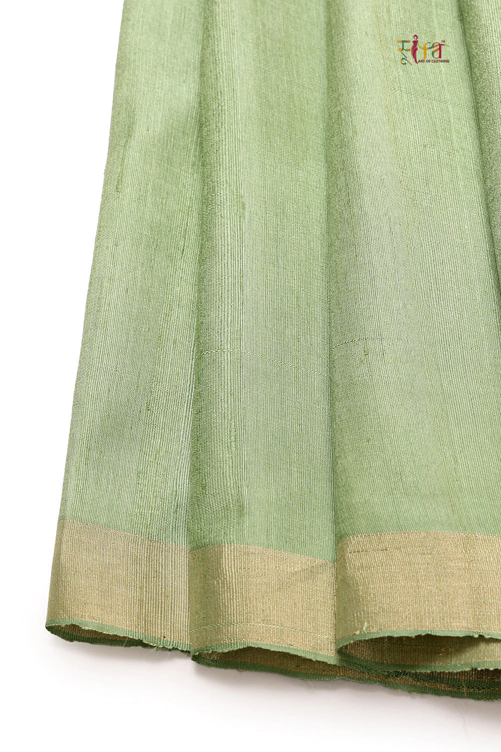 Handloom Pistachio Green Pure Tussar Silk Kanchi Saree with Zari Border