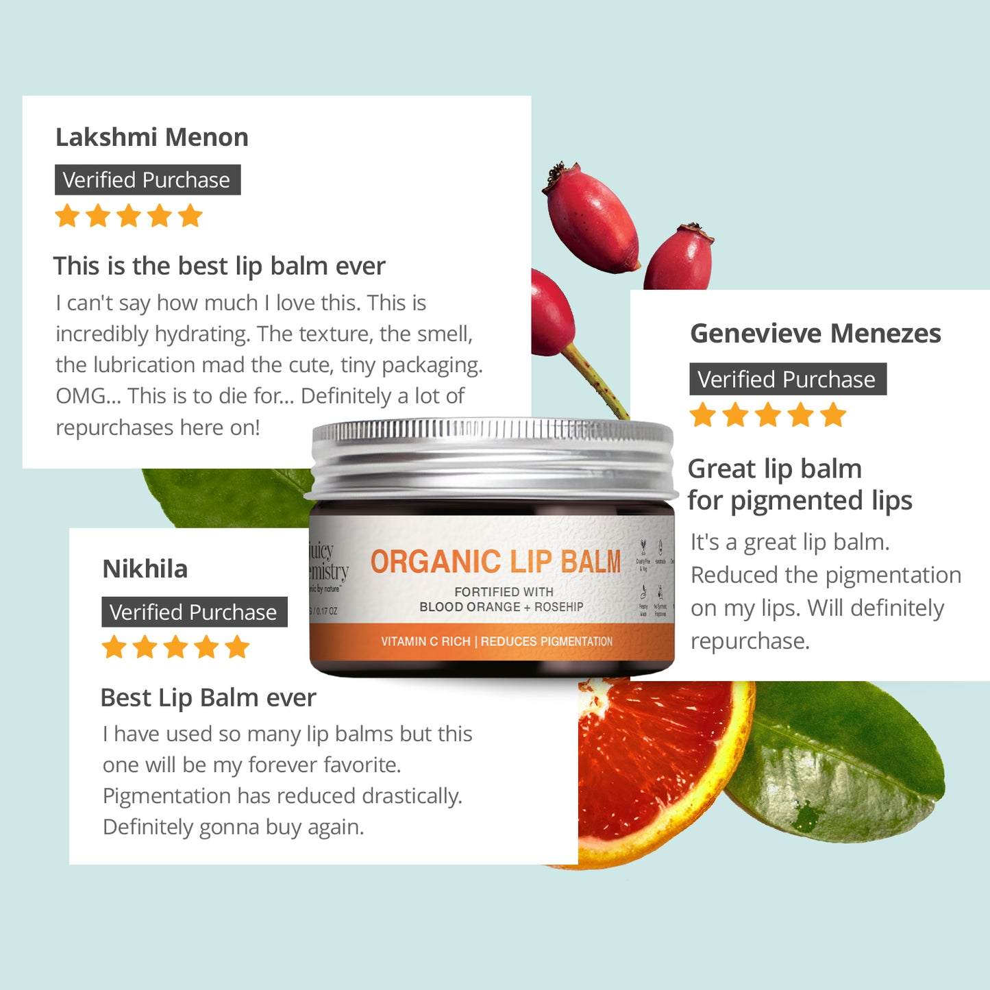 Juicy Chemistry Blood Orange & Rosehip Jar Scrub,5 g | Gentle Exfoliating Scrub For Dark Lips & Pigmentation | Organic Lip Exfoliator For Soft, Smooth, Supple And Luscious Lips|Suitable For Men & Women