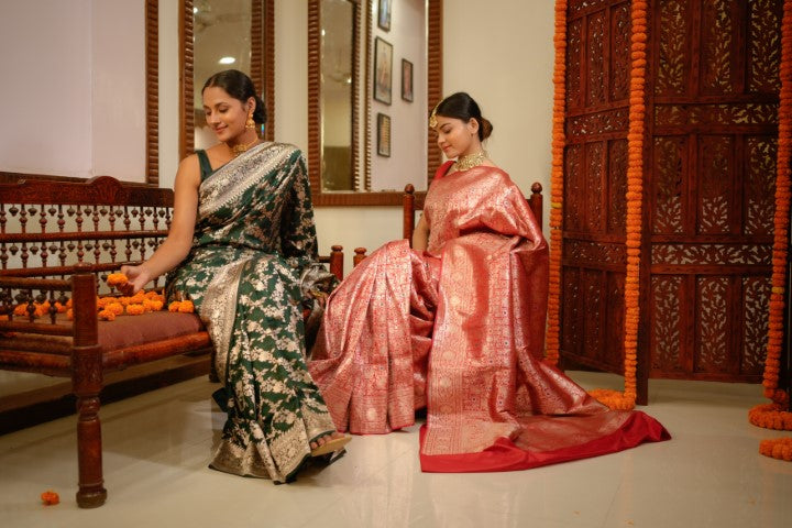 Red Katan Pure Silk Brocade Saree - Panaya