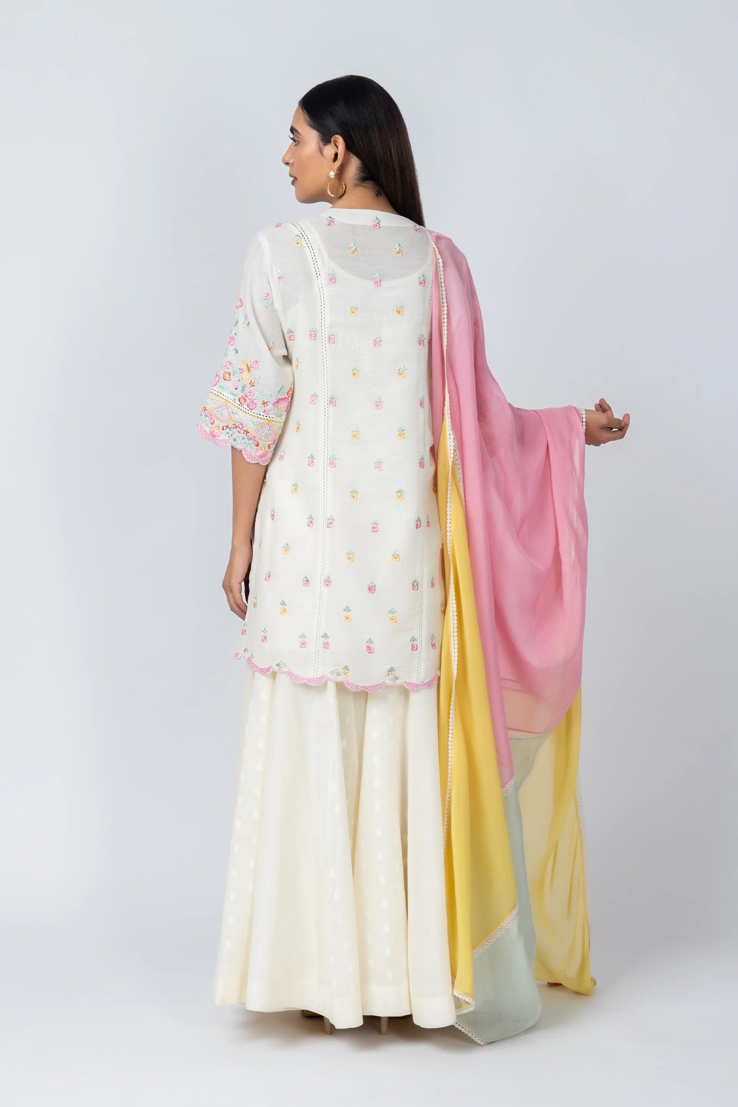 Kaari Natural Linen Kurta with Jacquard Sharara