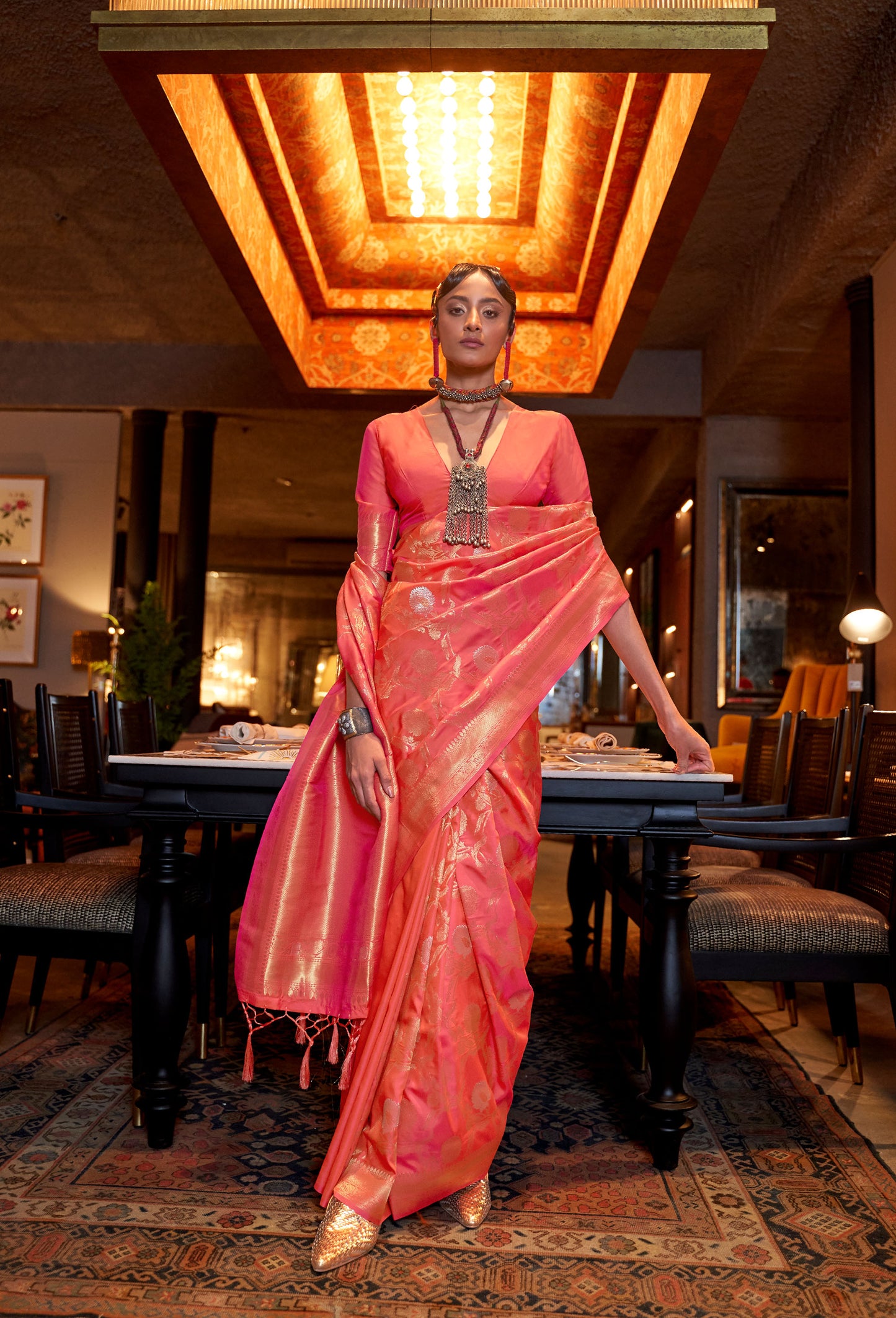 Orange Kairos Silk Handloom Saree