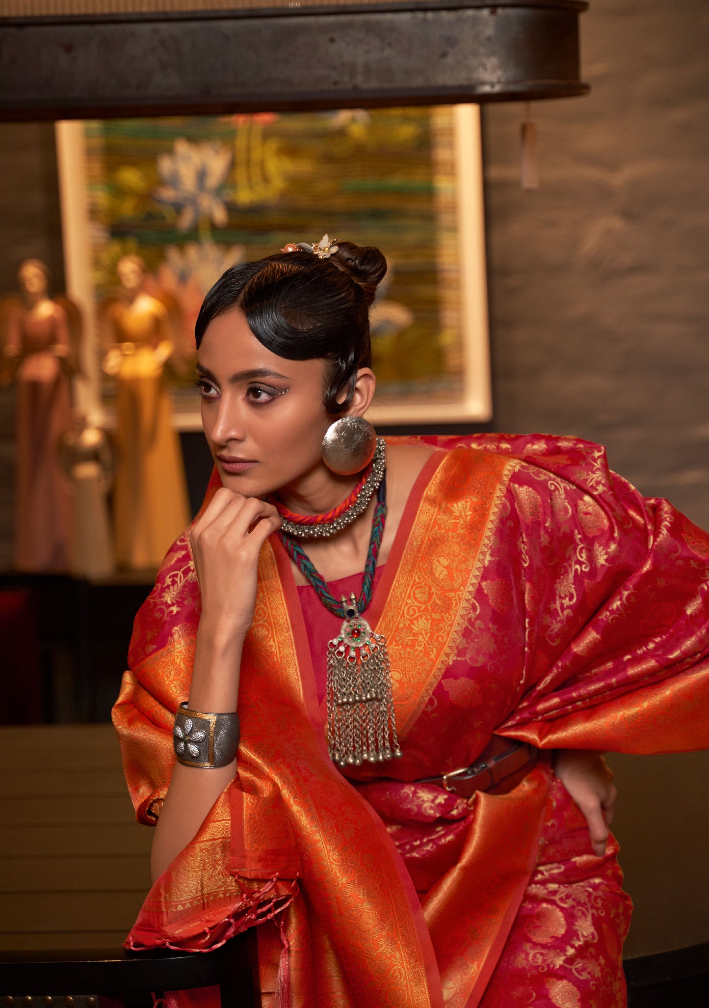 Red Karzoe Silk Pure Chaap Handloom Saree