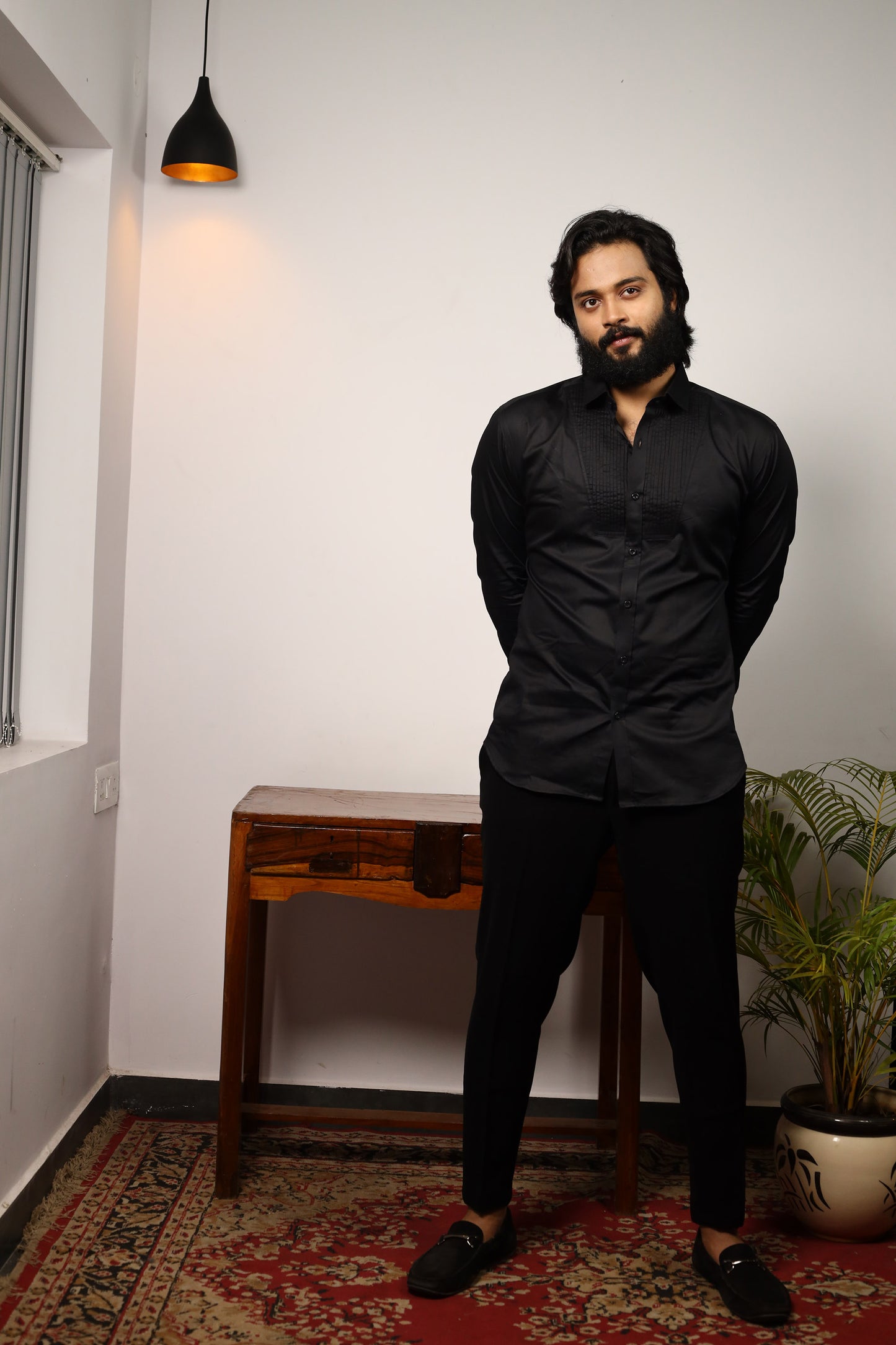 Black Giza Cotton Black Pintuck Shirt