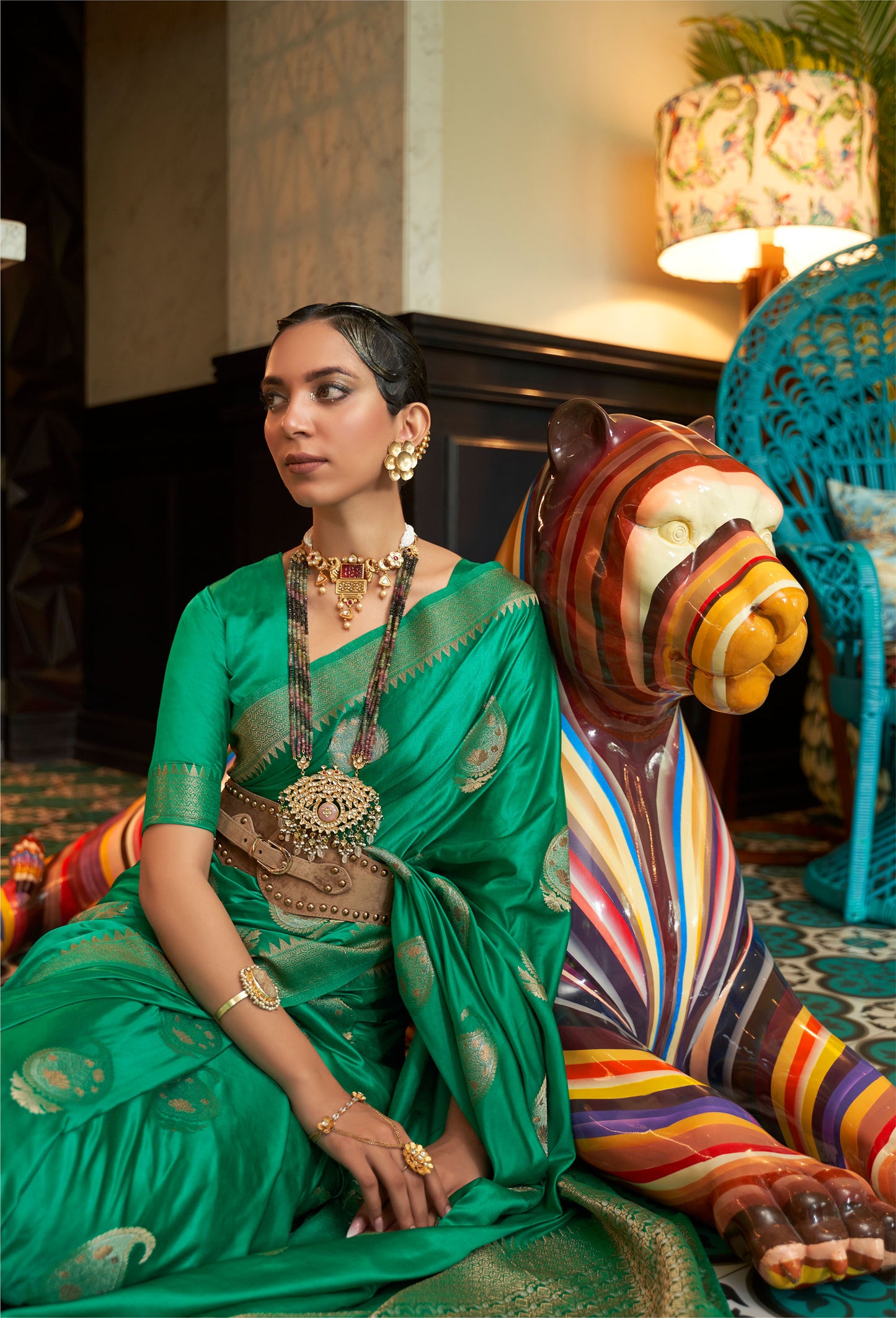 Green Kushaq Silk Nylon Pure Satin Saree