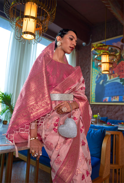 Pink Kadvika Silk Shimmer Copper woven Saree