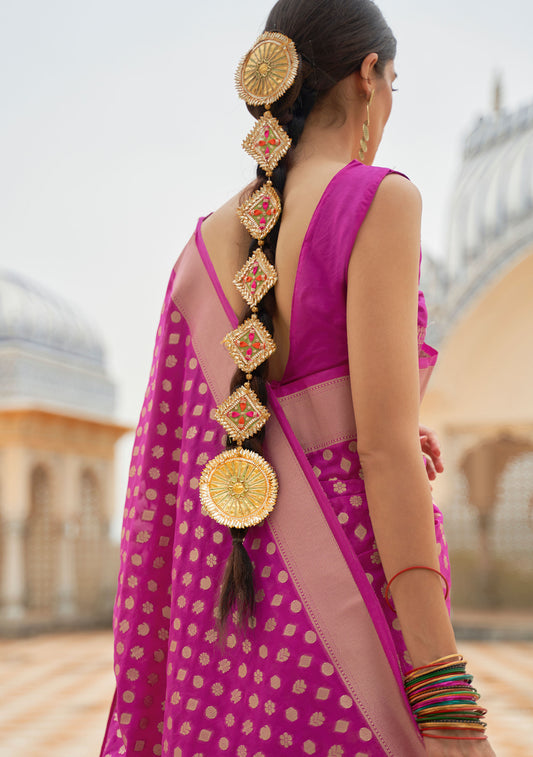 Magenta Khadi Georgette Nylon Handloom Saree