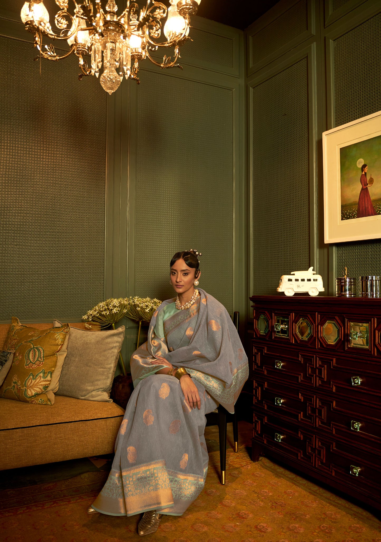 Deep Blue Keith Linen Zari woven Saree