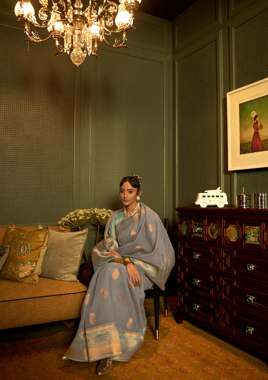 Deep Blue Keith Linen Zari woven Saree