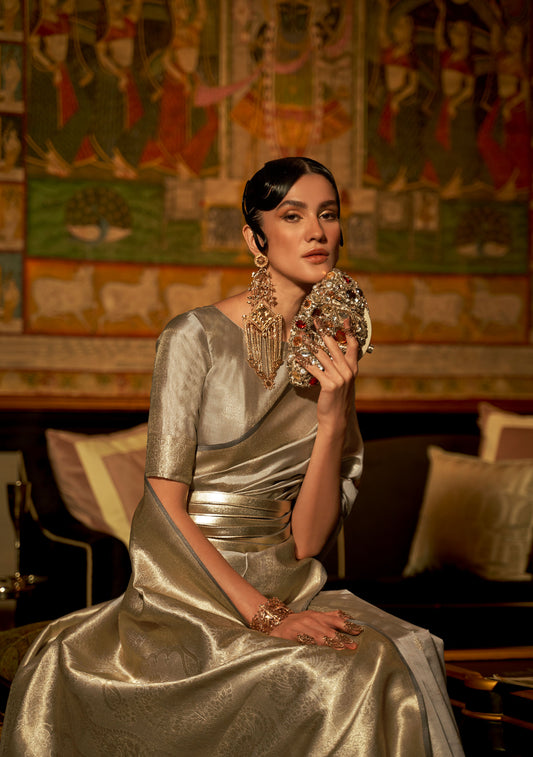 Silver Karnaaz Silk Zari Woven Saree