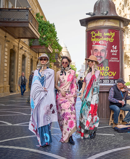 Blue Multi Color Krayon Pure Silk Crepe Print Saree