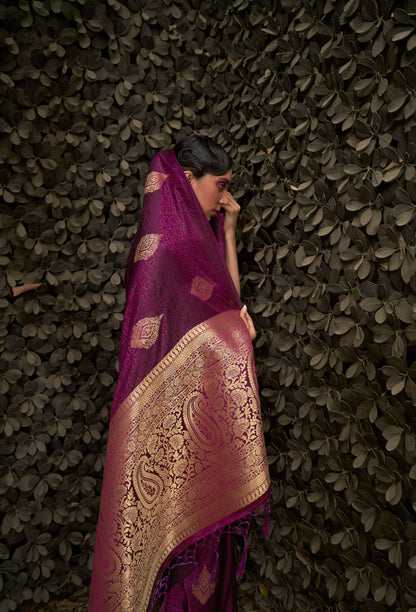 Plum Khushrat Pure Satin Weaving Saree