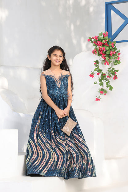 Teal Blue Sequence Gown