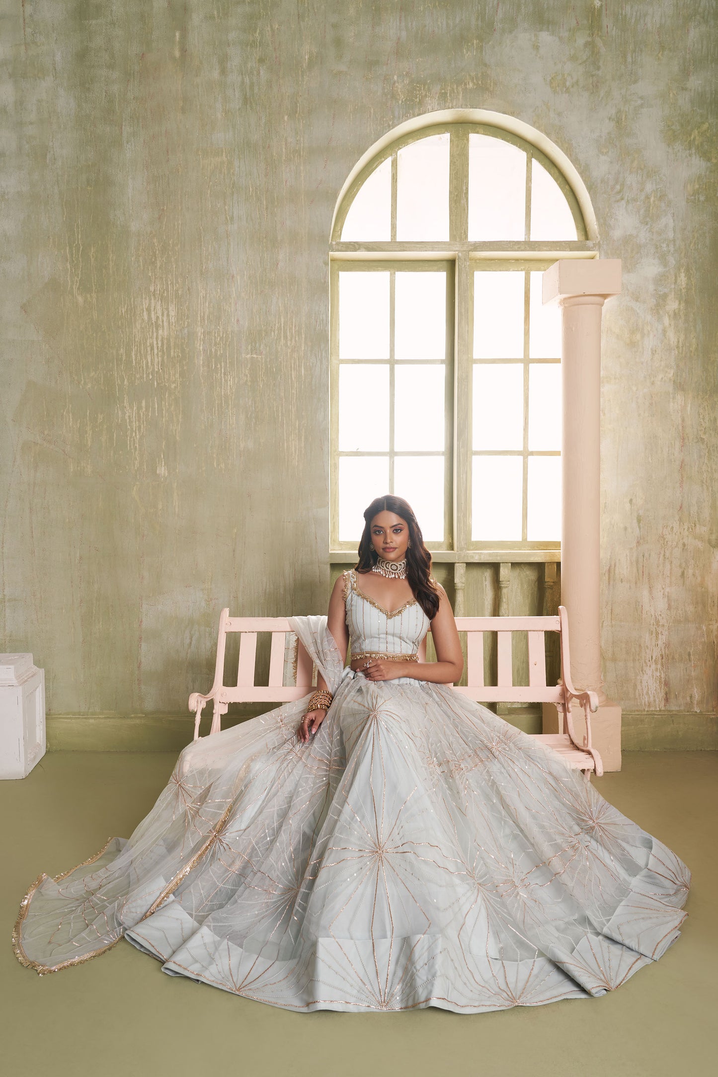 Grey Butterfly Net Thread & Sequin Work Wedding Guest Lehenga