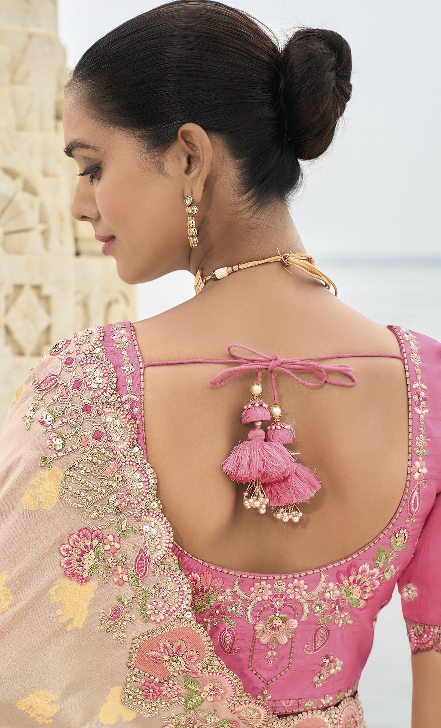 Cream Viscose Silk With Embroidery Cut Work Border Saree