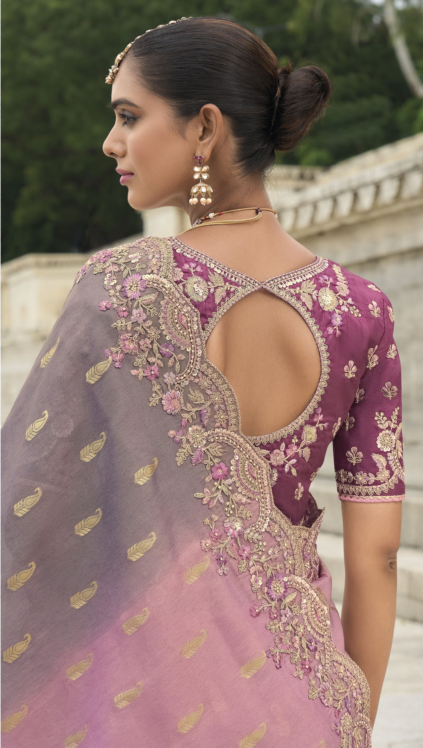 Pink and Grey Viscose Silk With Sequins Embroidery Saree