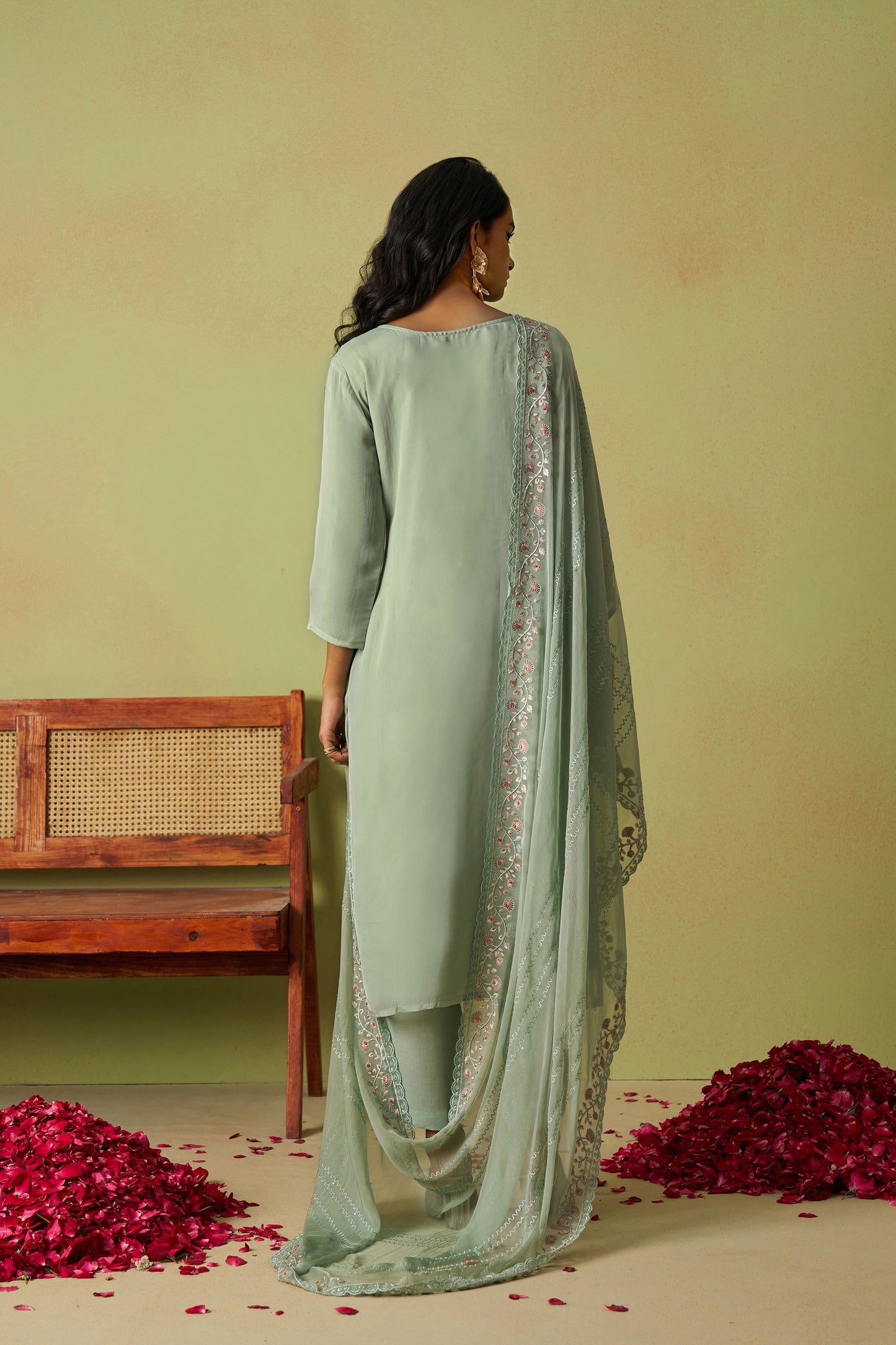 Green Organza Thread Embroidered Festive Kurta Set