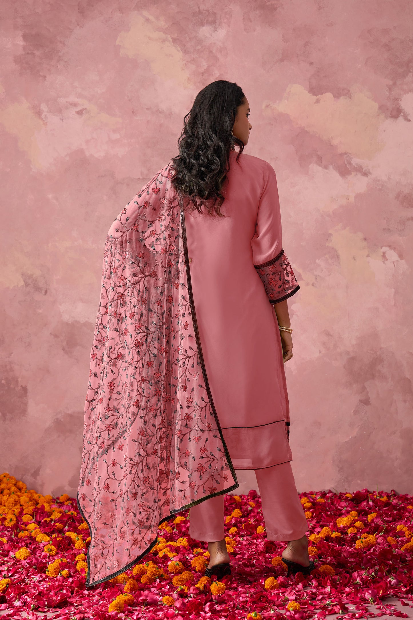 Pink Georgette Sequins Embroidered Festive Kurta Set