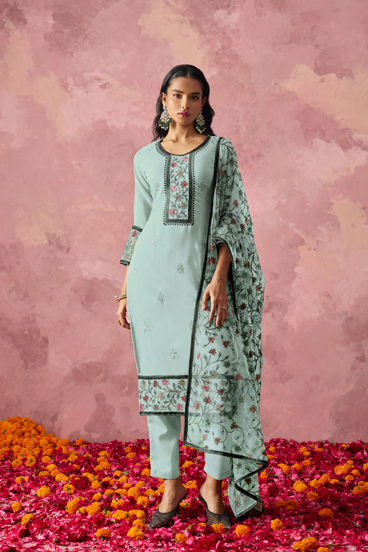 Blue Georgette Sequins Embroidered Festive Kurta Set