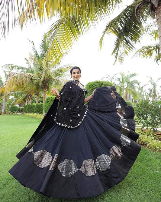 Black Mirror & Sequins Work Cotton Silk Navratri Chaniya Choli