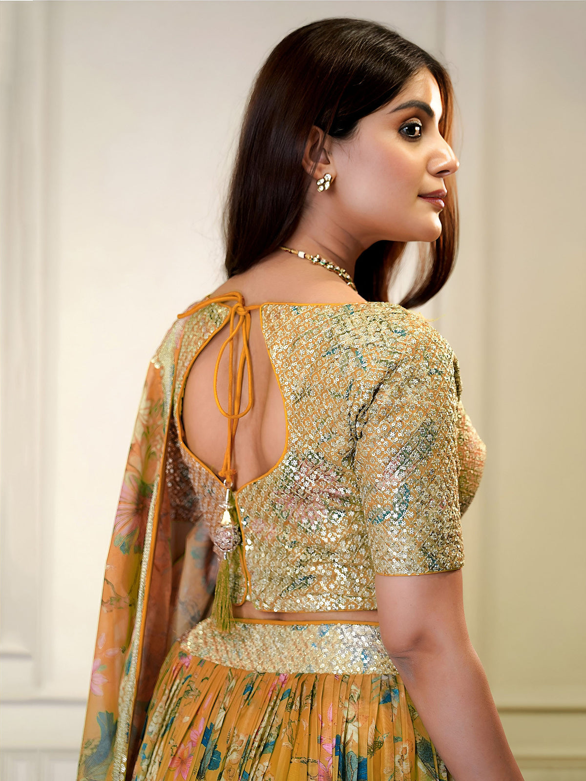 Orange Organza Zari & Sequins Embroidered Wedding Guest Lehenga