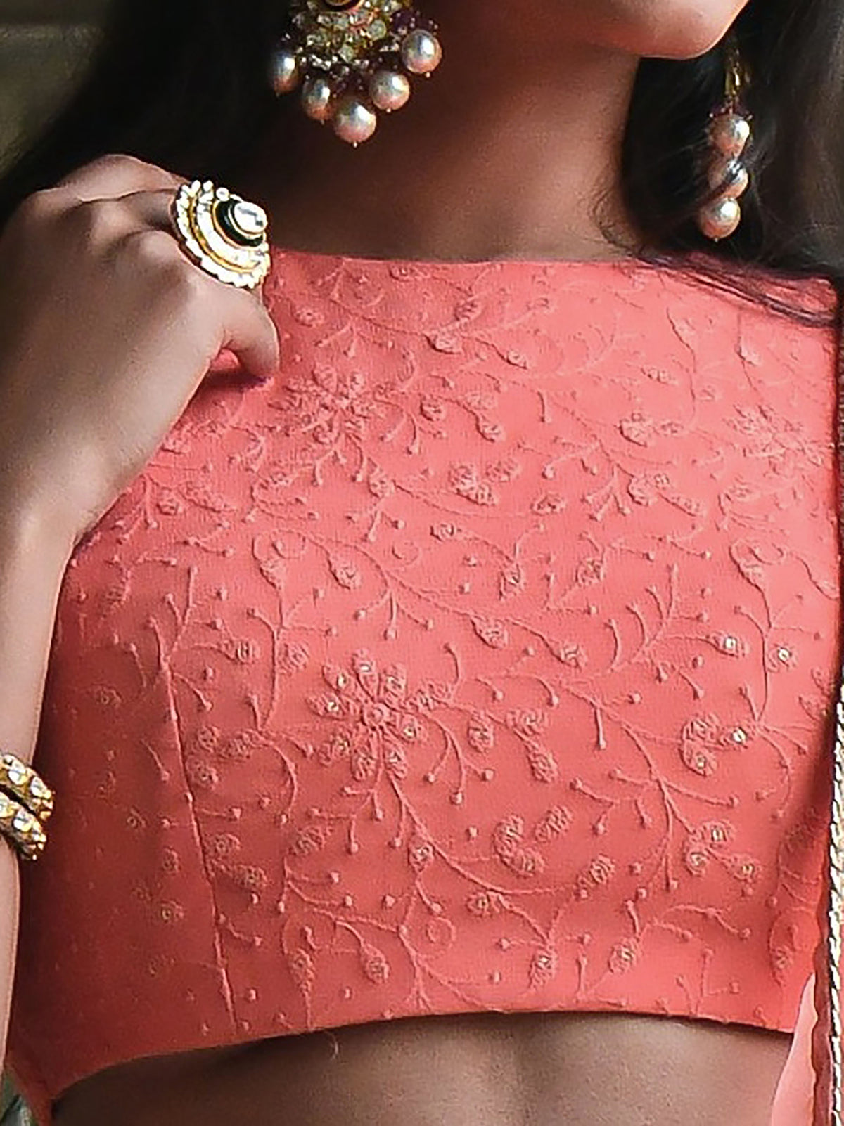 Peach Sequins & Thread Embroidered Georgette Sangeet Lehenga Choli for Bridesmaid