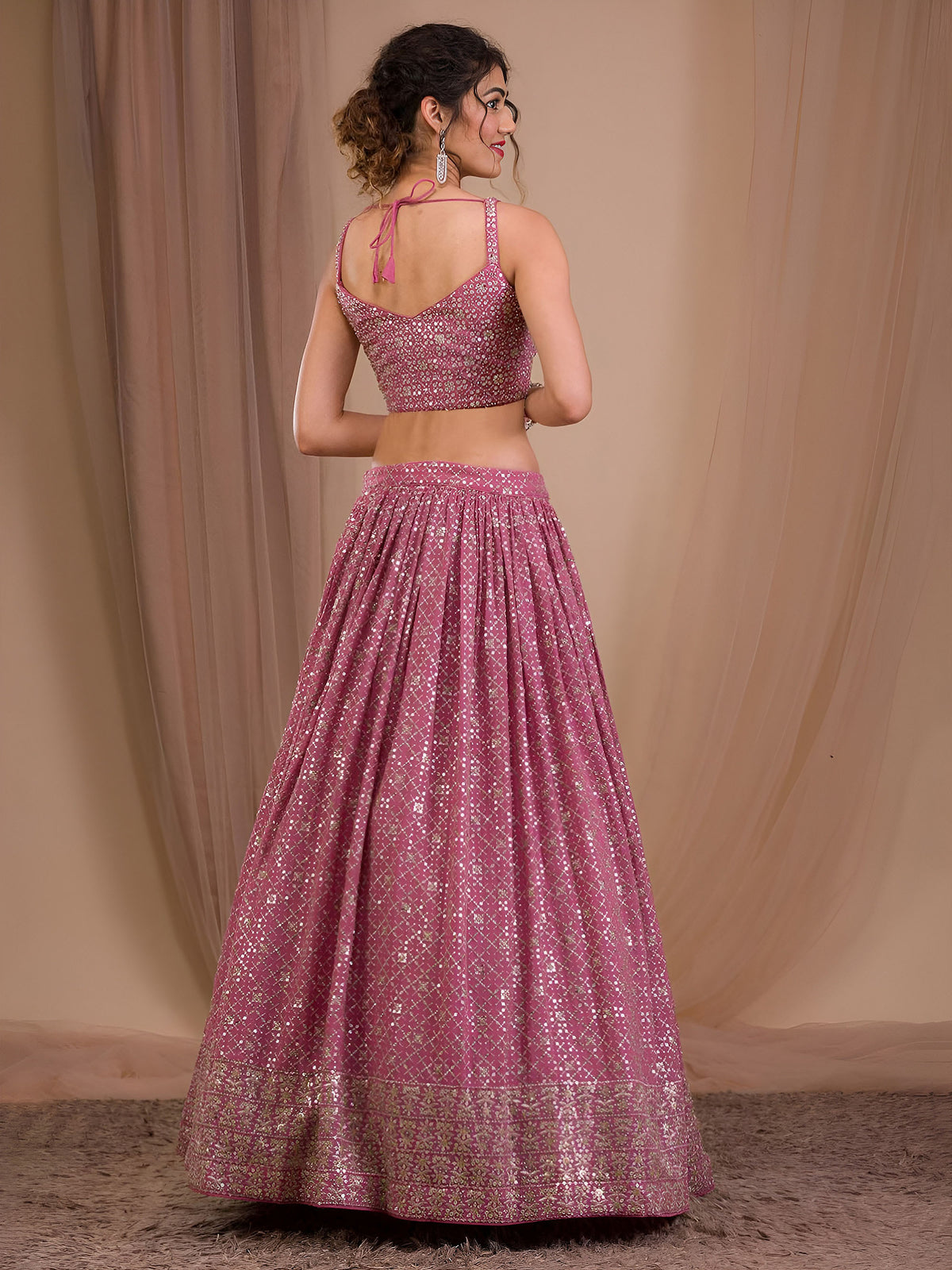 Pink Heavy Zari & Sequins Work Bridesmaid Lehenga for Engagement