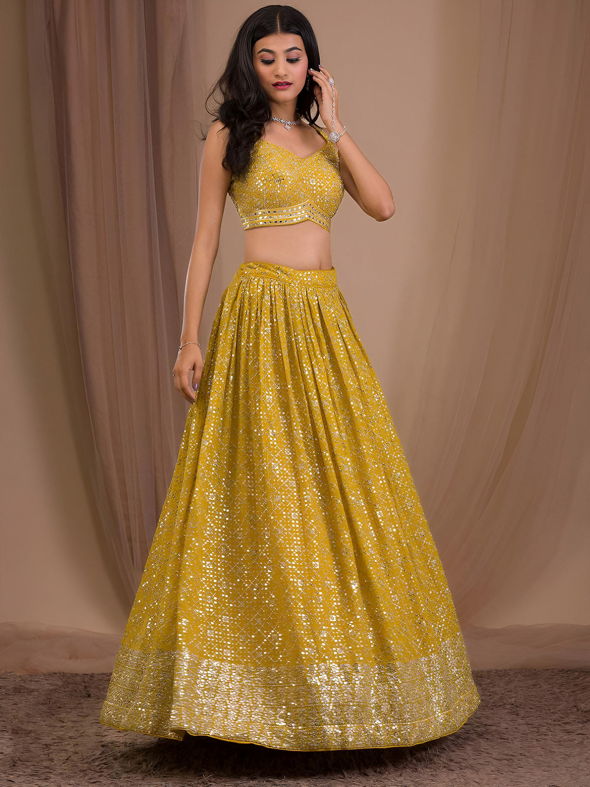Yellow Heavy Zari & Sequins Work Bridesmaid Lehenga for Haldi