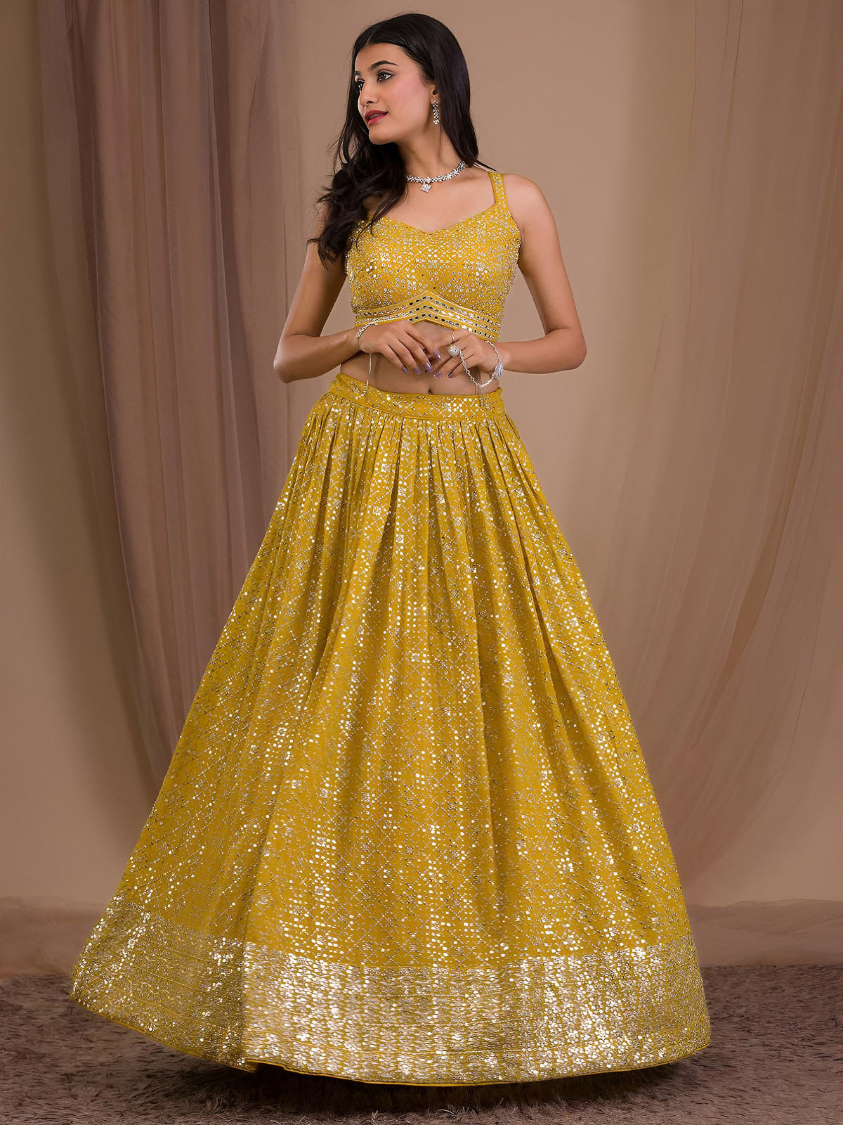 Yellow Heavy Zari & Sequins Work Bridesmaid Lehenga for Haldi
